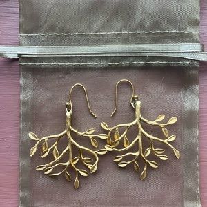 Gold Plated Leafy Branch Dangle Earrings